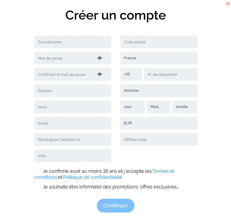 Processus d'inscription PlayZax Casino
